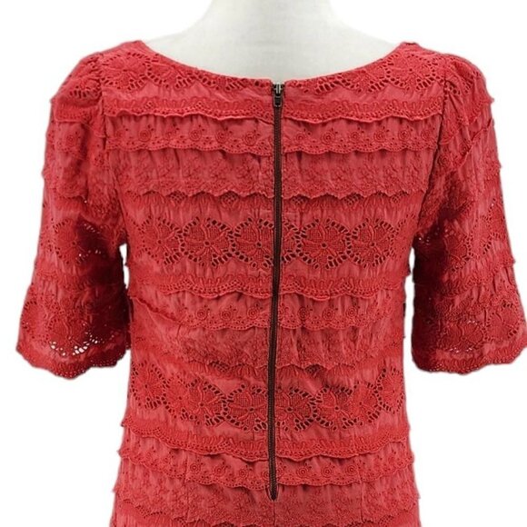 Anthropologie Moulinette Soeurs Dazzling Lights Coral Lace Eyelet Dress Small - Picture 5 of 9